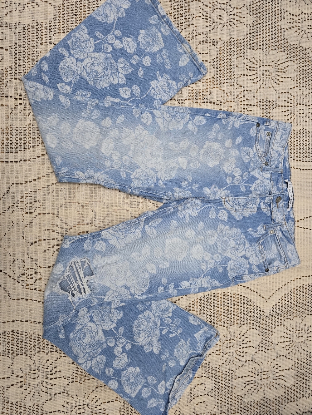 Celebrity Pink Light Blue Floral Wide Leg Jeans